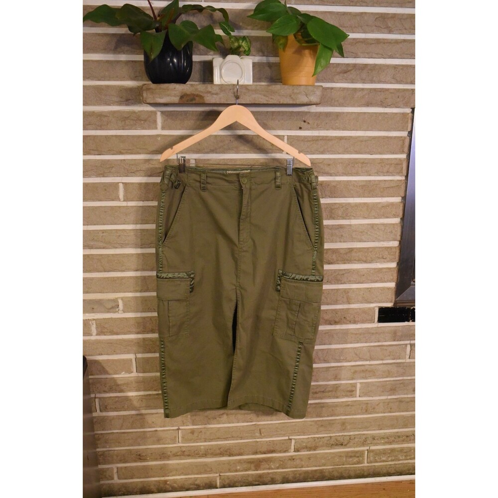 VTG Abercrombie & Fitch Y2K Cargo Midi Skirt Army Green Womens L Utility Grunge